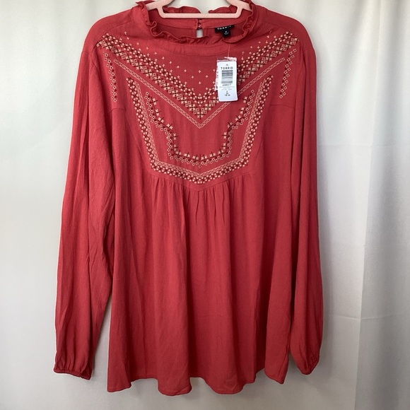 Torrid Plus Size 2 2X 18 20 Top Embroidered Fall Long‎ Sleeves Blouse NWT - Picture 2 of 8